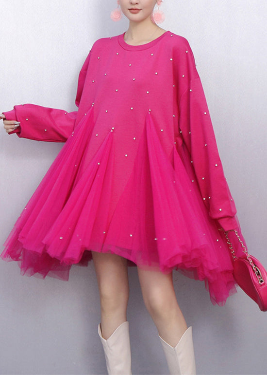 Pearl Embellished Sweatshirt Bodice Tiered Tulle Mini Dress