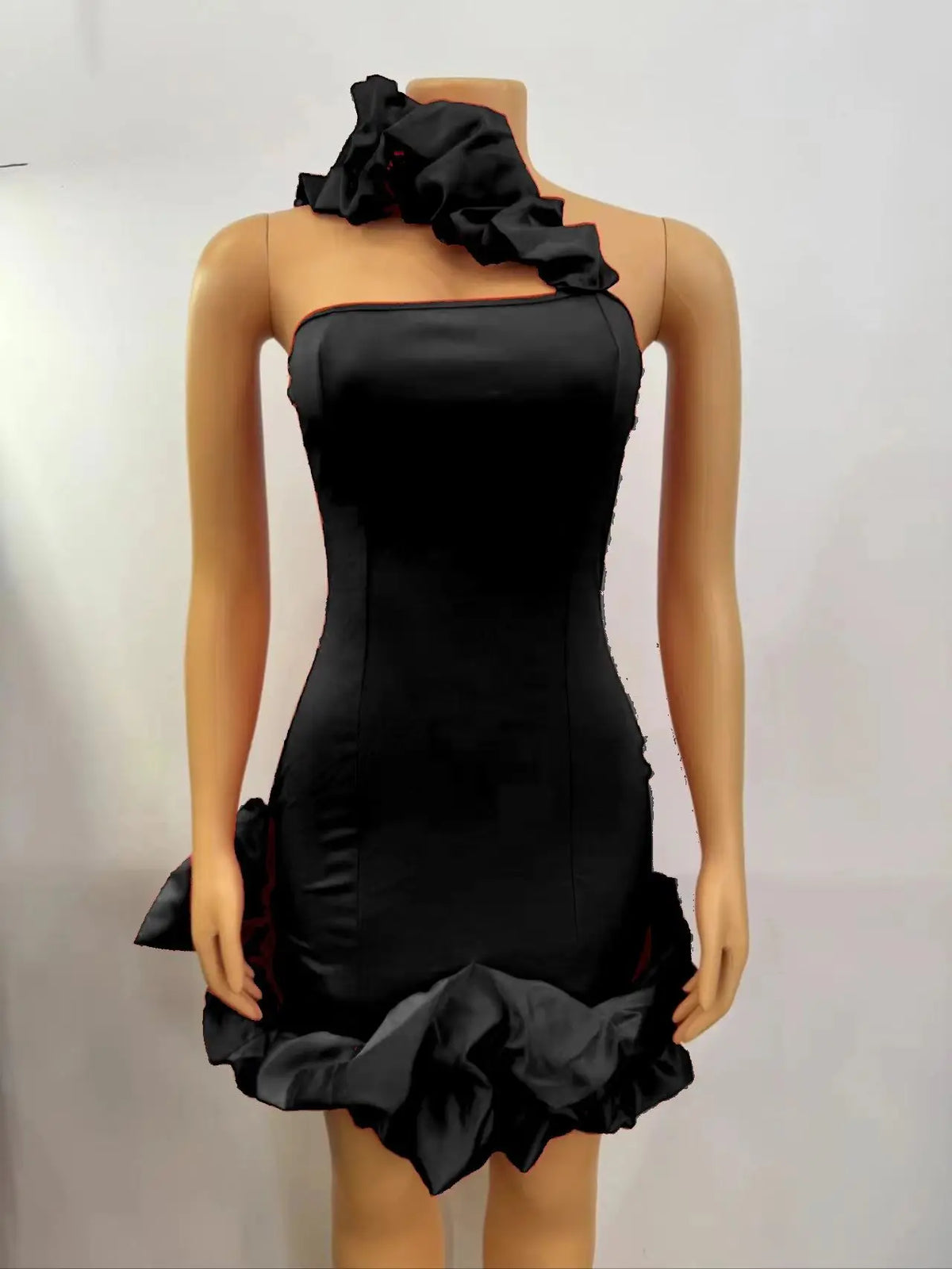 One Shoulder Ruffle Trim Cut Out Bodycon Mini Dress 7