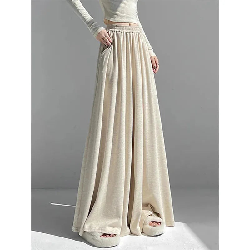 Elastic High Waist Gathered Floor Length Palazzo Wide Leg Pants 4