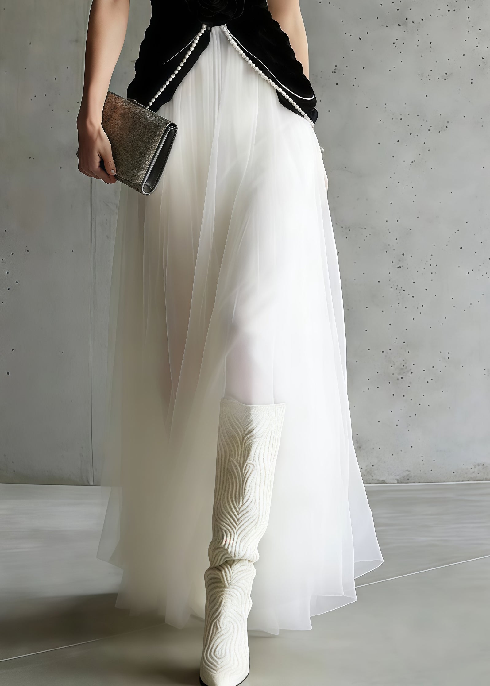 Velvet Halter Neck Deep V-Neck Rosette Tulle Maxi Dress