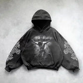 Casual Vintage Print Hoodie black 3 / S