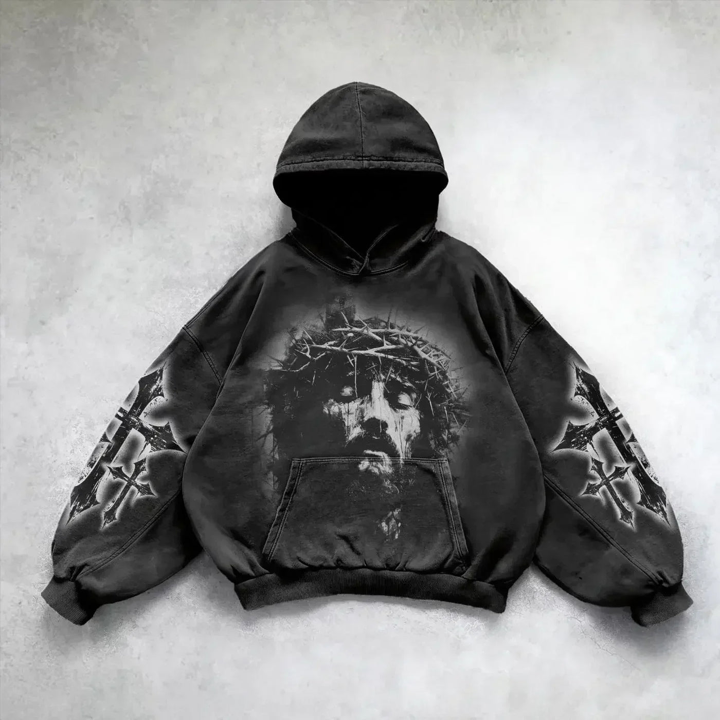 Casual Vintage Print Hoodie black 2 / S