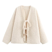 Lace-Up Bow Brown Cardigan Beige / S Cardigan-241208