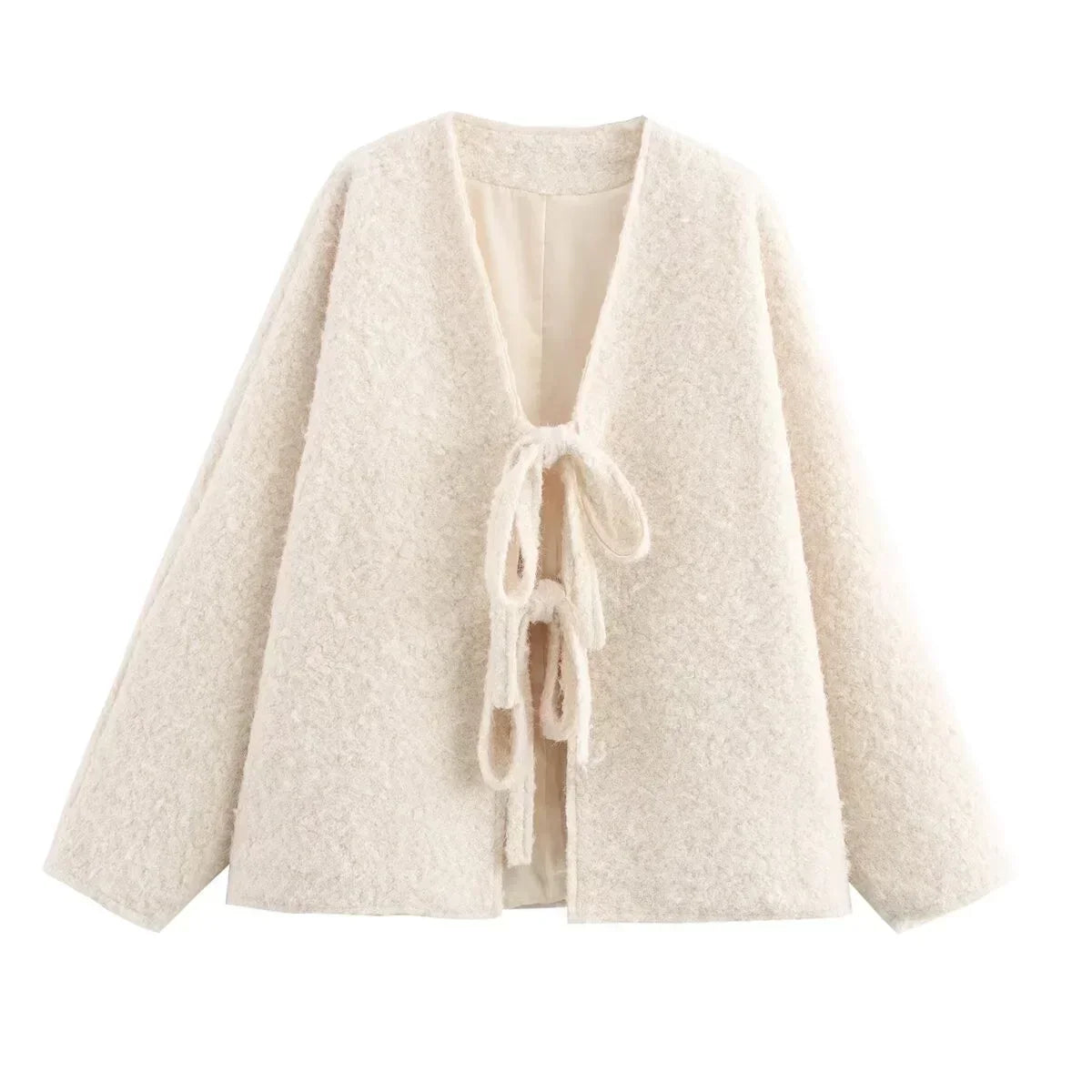 Fuzzy Knit V-Neck Tie Front Wide Sleeve Oversized Cardigan 2