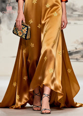 Women Coffee V Neck Patchwork Print Silk Maxi Dresses Long Sleeve 4