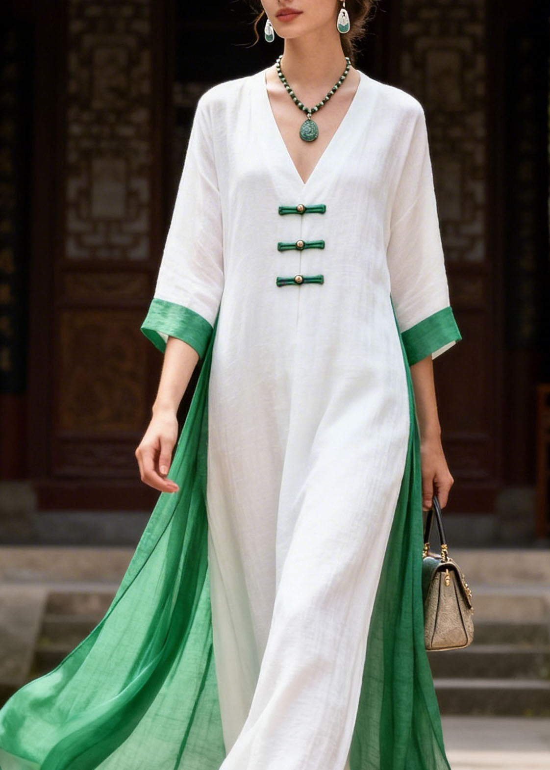 Women Colorblock V Neck Patchwork Cotton Dresses Summer