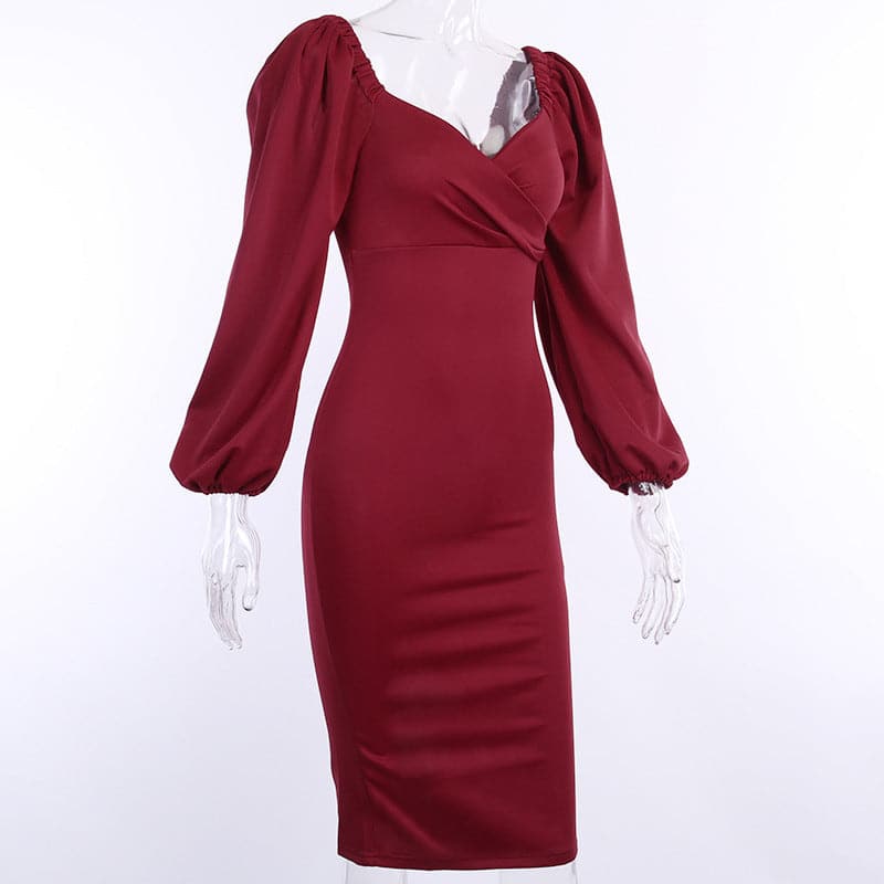 Women In Stock Fashion V Neck Summer Long Sleeve Dresses