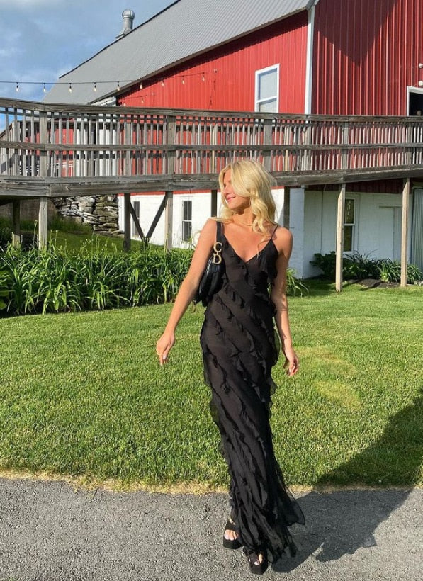 Chic Deep V Neck Maxi Dress
