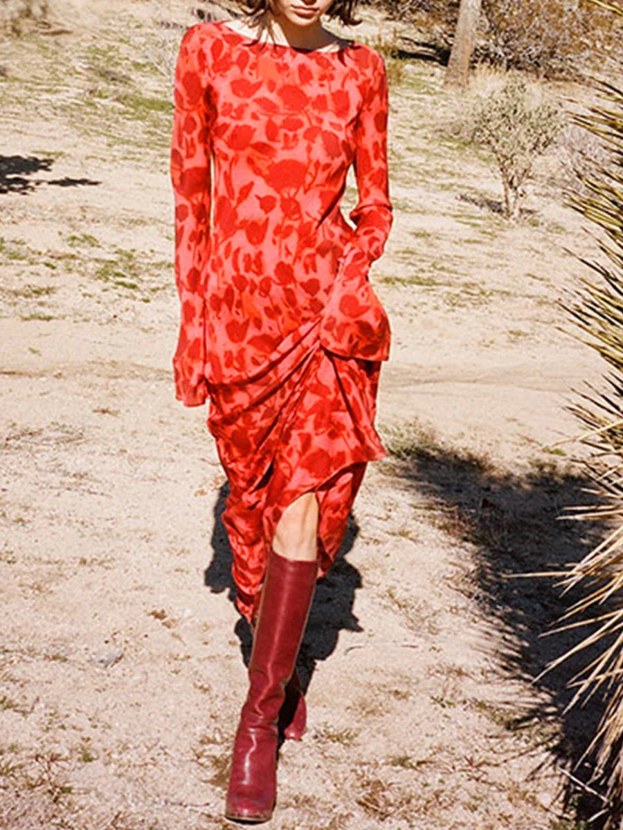 Women Y2K Vintage Round Collar Slim Floral Dress