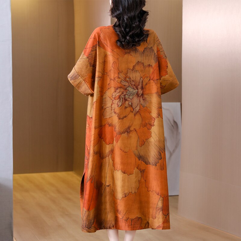 Loose Floral Silk Luxury Elegant Party Dress