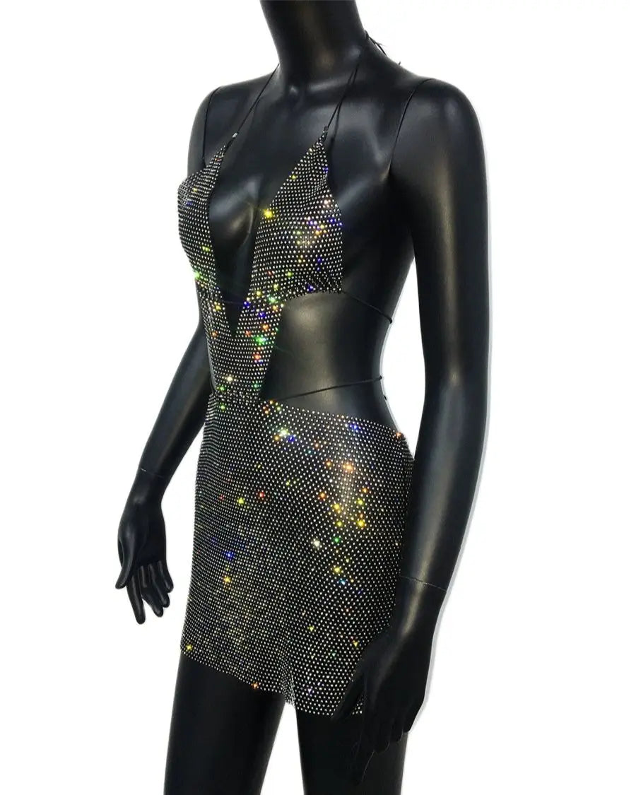Mesh Halter Neck Cut Out Backless Bodycon Mini Dress