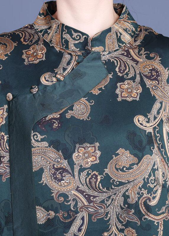 Women Green Print Silk Oriental Vacation Dresses Summer