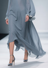 Women Haze Blue Floral Solid Chiffon Maxi Dresses 4