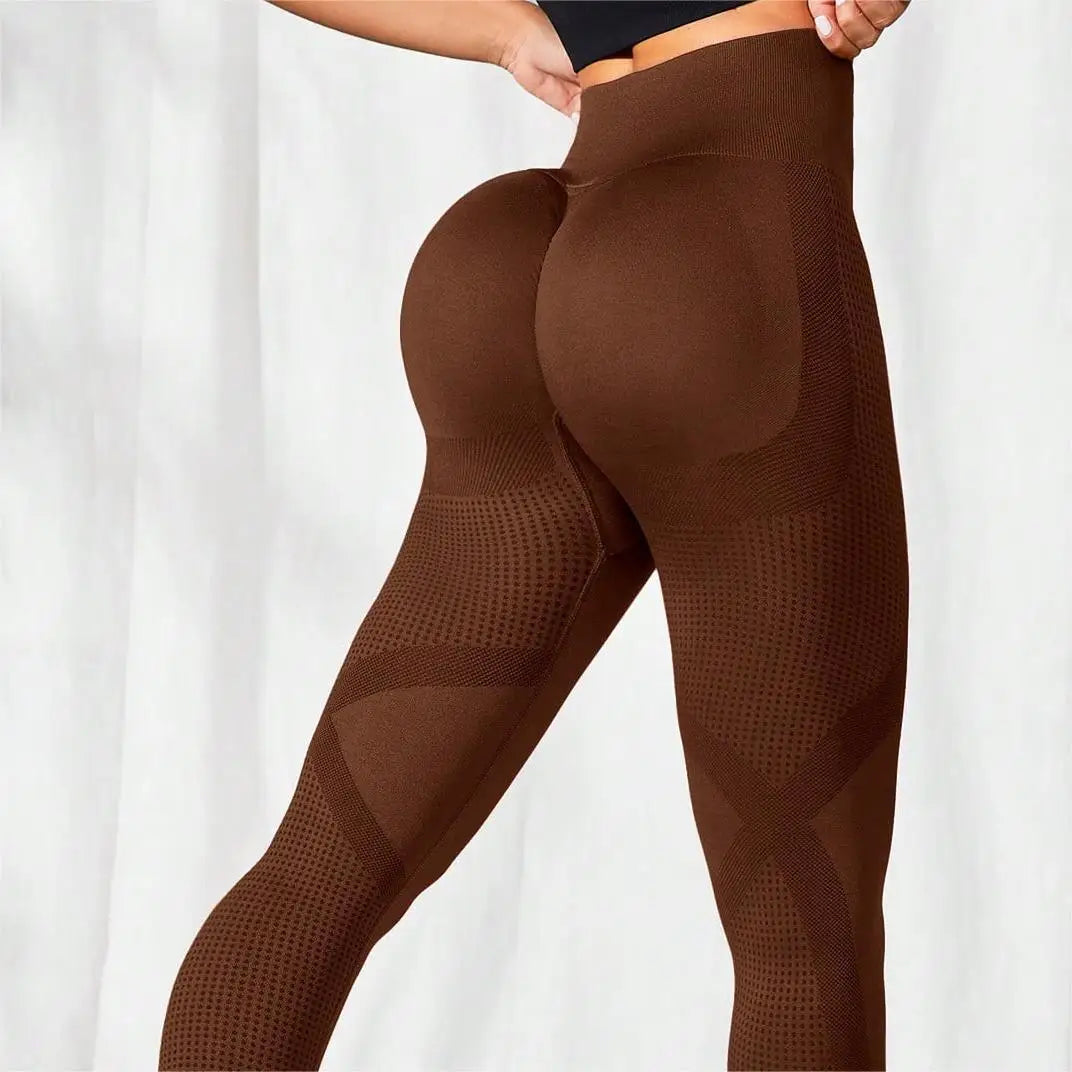 Seamless High Elastic Knitting Gym Fashion Legging Coffee / Xs