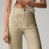 High Waist Patch Pocket Straight Pants Beige / S
