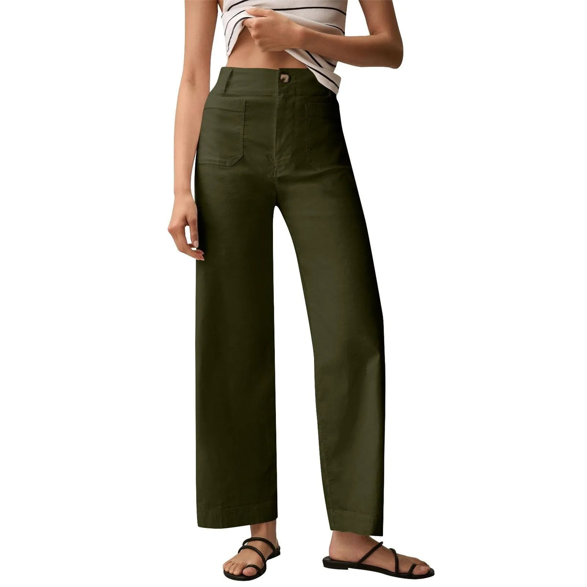 High Waist Front Patch Pocket Cropped Wide Leg Pants 6