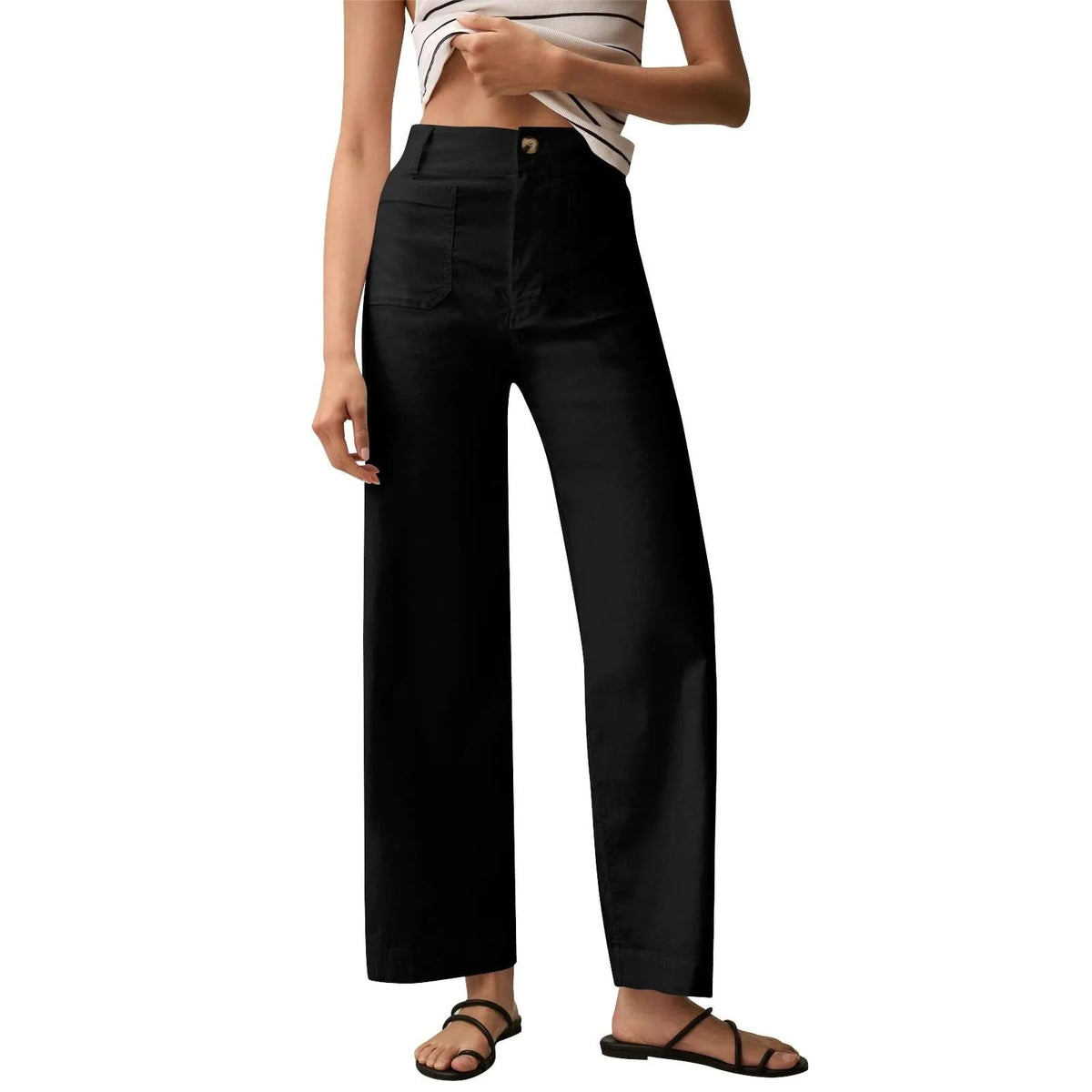 High Waist Front Patch Pocket Cropped Wide Leg Pants 5