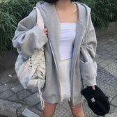 Korean Version Zip Up Loose Oversized Hoodie Sweatshirts & Hoodies-L