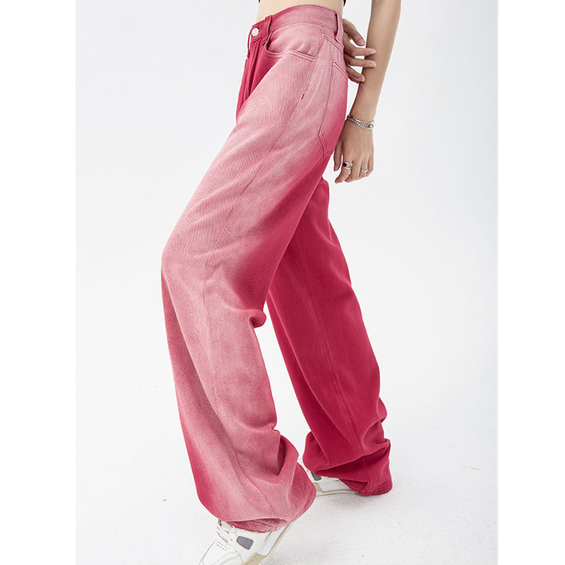 High-Waist Vintage Washed Wide-Leg Denim Jeans