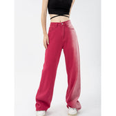 High-Waist Vintage Washed Wide-Leg Denim Jeans