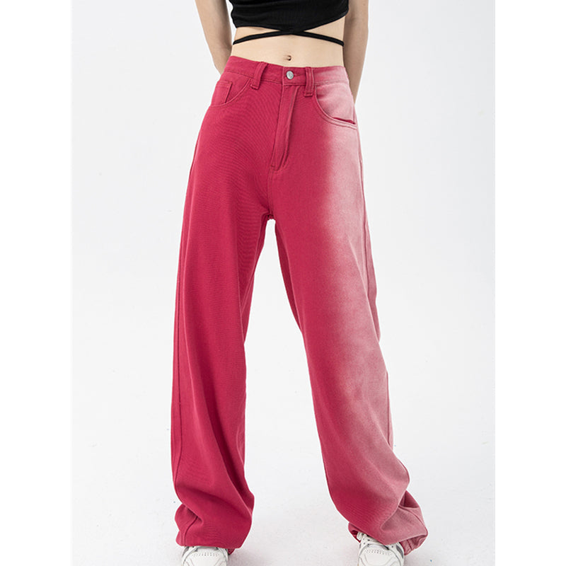 High-Waist Vintage Washed Wide-Leg Denim Jeans