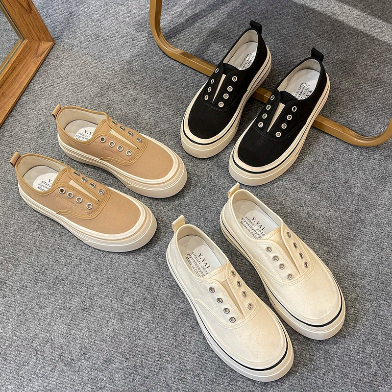 Women Outdoor Walking Canvas Fashion Jogging Slipon Vulcanized Flat Casual Ladies Skateboard