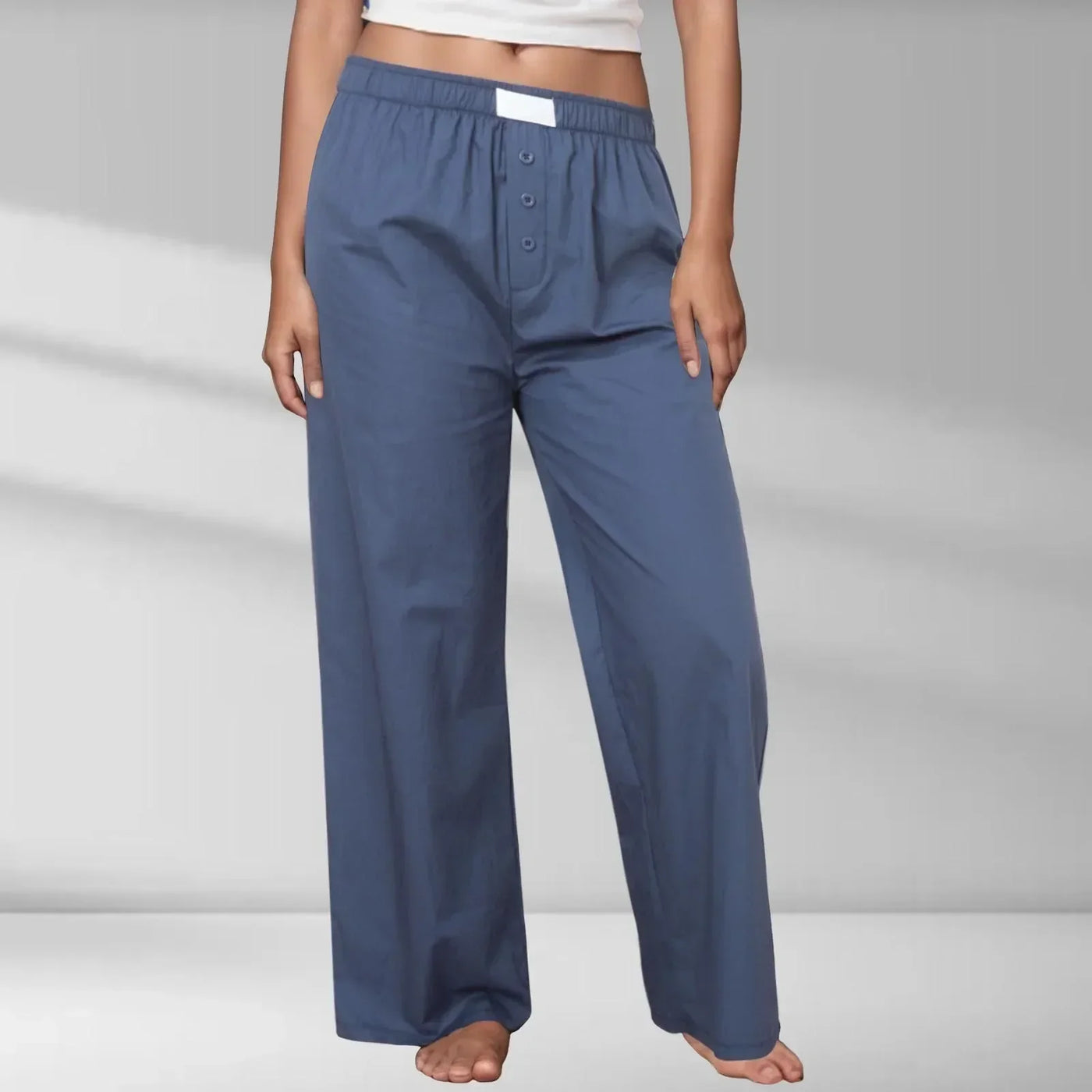 Printed Elastic Waist Slimming Pants Blue / S