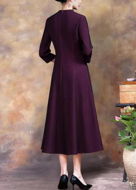 Floral Embroidery Mandarin Collar Three Quarter Sleeve A-Line Midi Dress