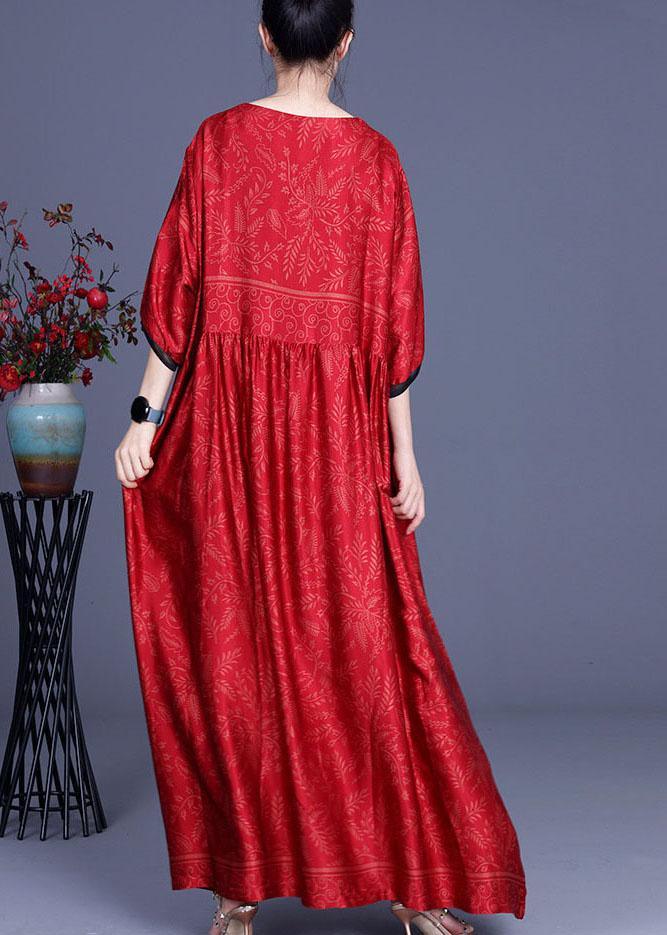 V-Neck Three Quarter Sleeve Contrast Cuff Empire Waist Gathered Maxi Dress