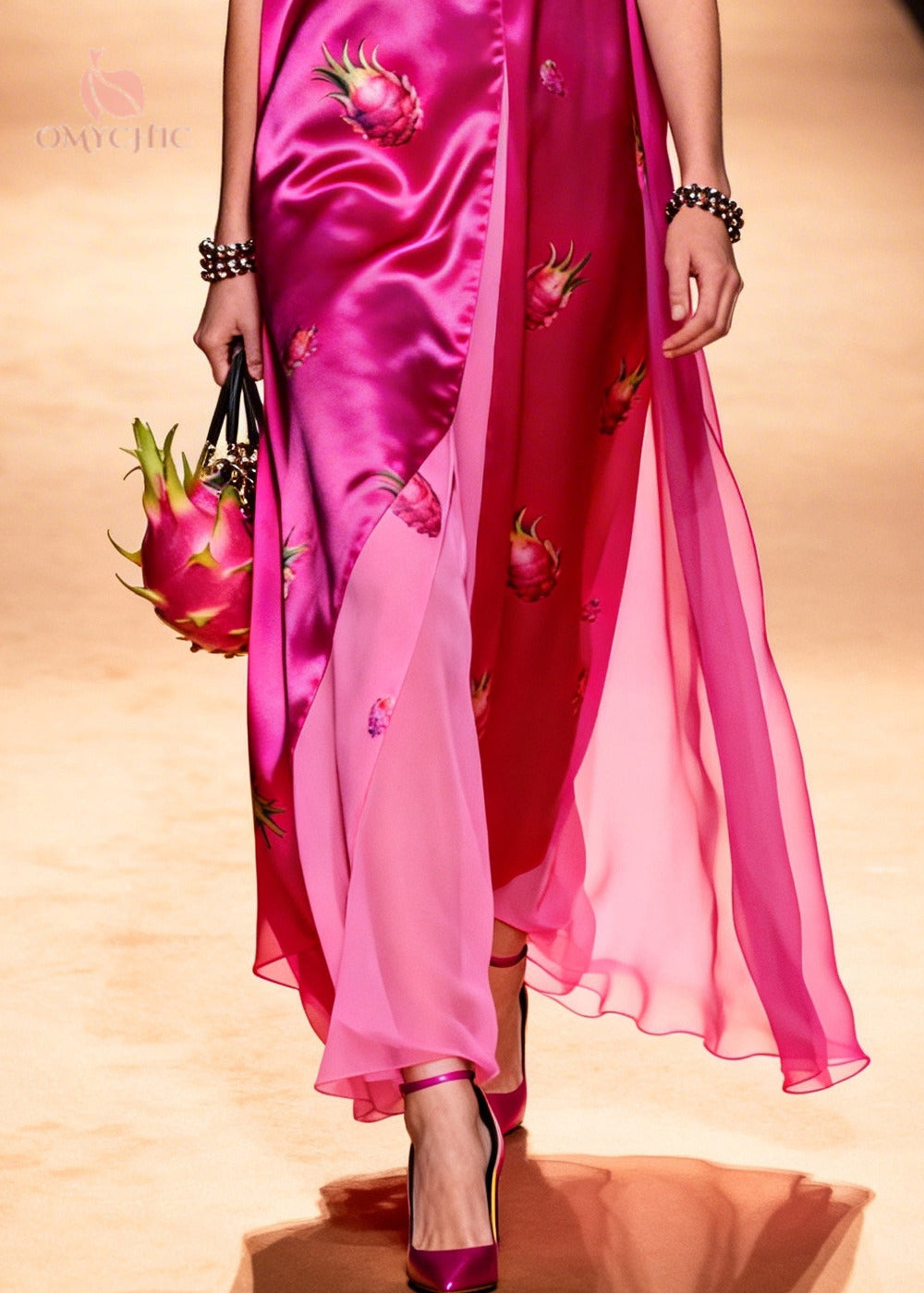 Women Rose Oversized Print Chiffon Maxi Dress Sleeveless - View 4