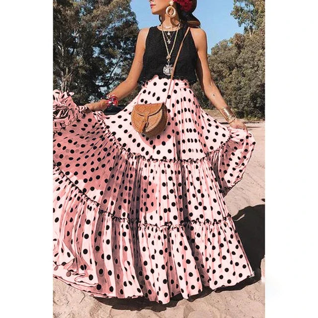 Timeless Bohemian Fairy Maxi Ruffle Polka Dot Skirt