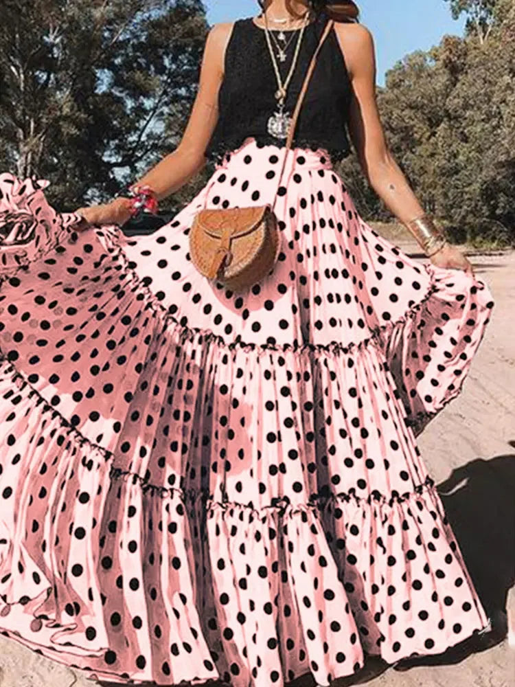Timeless Bohemian Fairy Maxi Ruffle Polka Dot Skirt