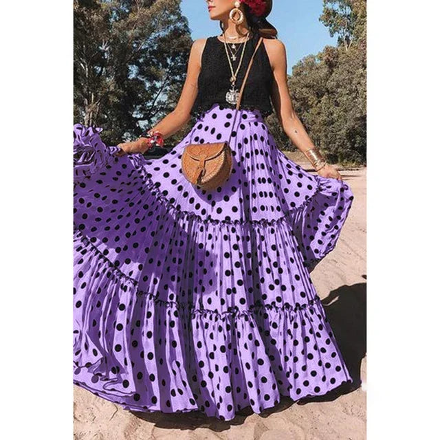 Timeless Bohemian Fairy Maxi Ruffle Polka Dot Skirt