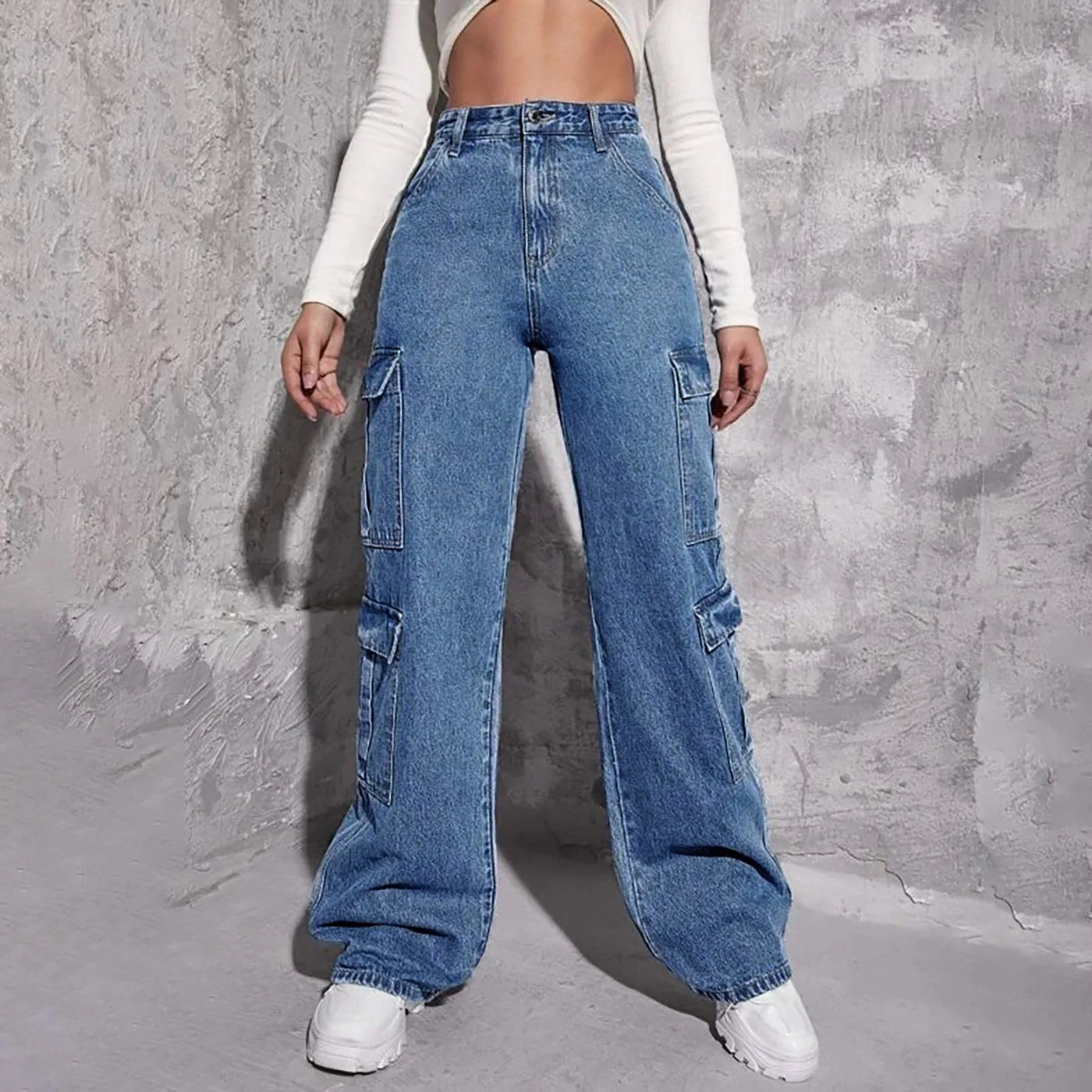 Spring Slim Fit Size Calf Hole Stretch Jeans Blue / Xs