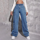 Spring Slim Fit Size Calf Hole Stretch Jeans Blue / Xs