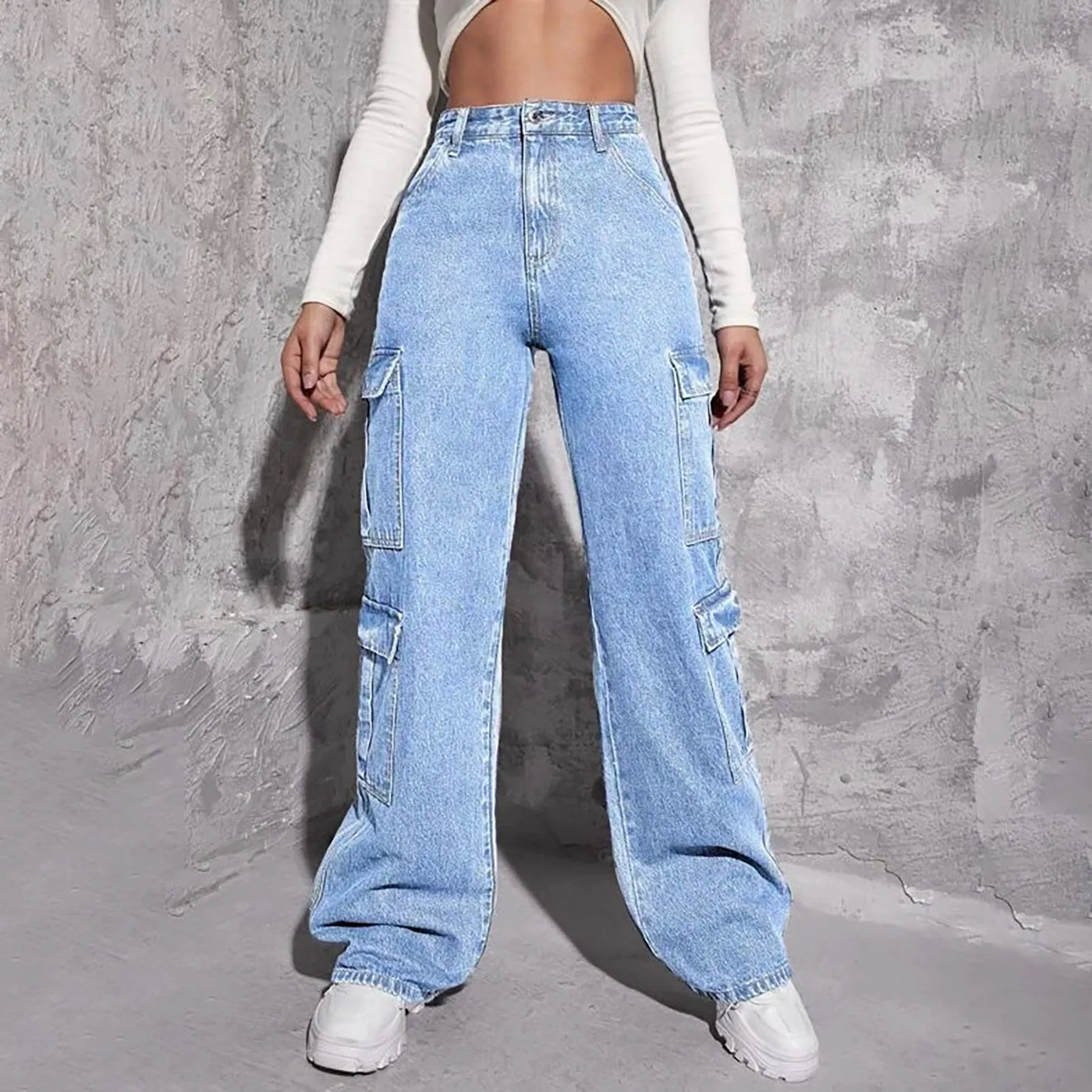 Spring Slim Fit Size Calf Hole Stretch Jeans Light Blue / Xs