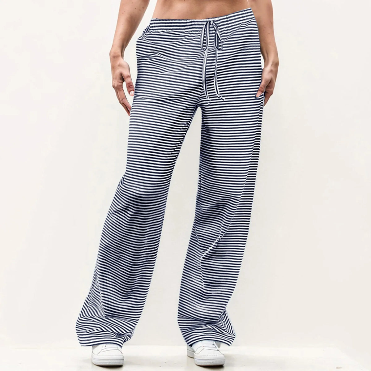 Striped Drawstring Elastic Waist Straight Wide Leg Lounge Pants