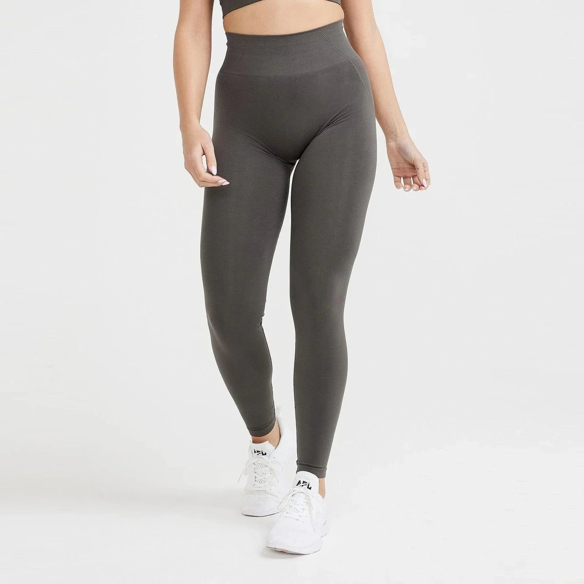High Waist Seamless Ribbed Lower Leg Scrunch Butt Sport Leggings 3