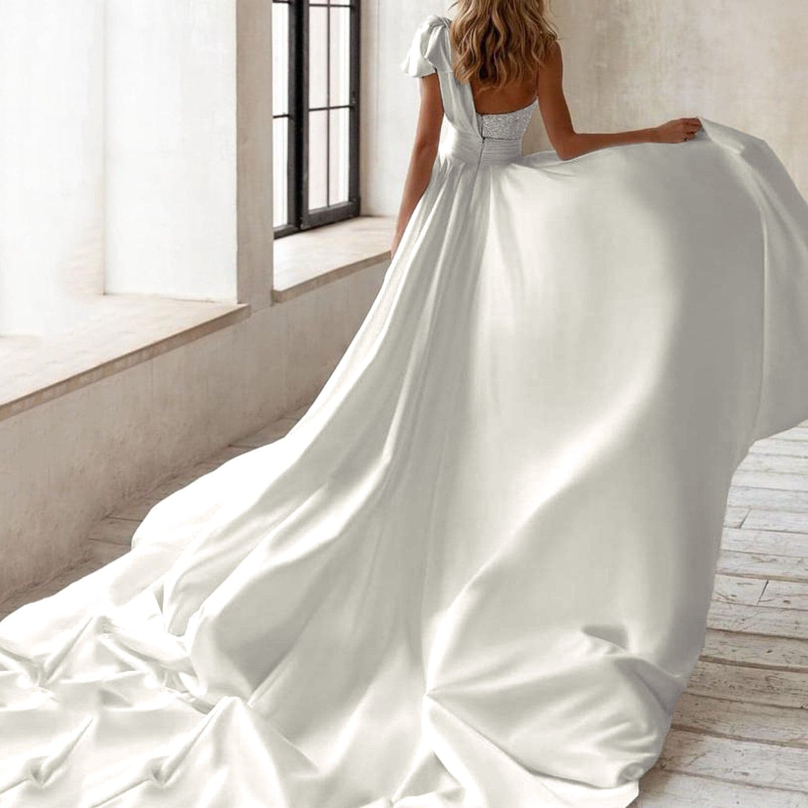 Women Sleeveless Wedding Satin Dress