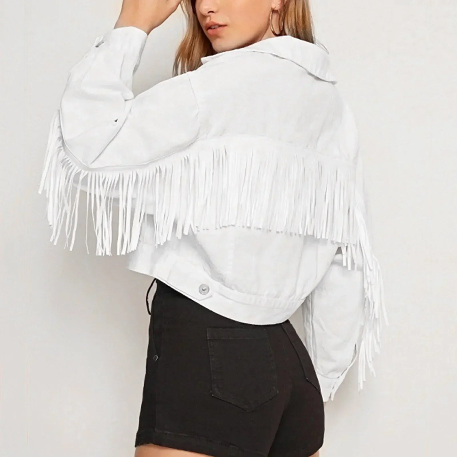 Fringe Denim Lapel Collar Denim Jacket