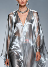 Women Silvery Oversized Draping Chiffon Maxi Dresses Summer 2