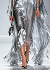 Women Silvery Oversized Draping Chiffon Maxi Dresses Summer 4