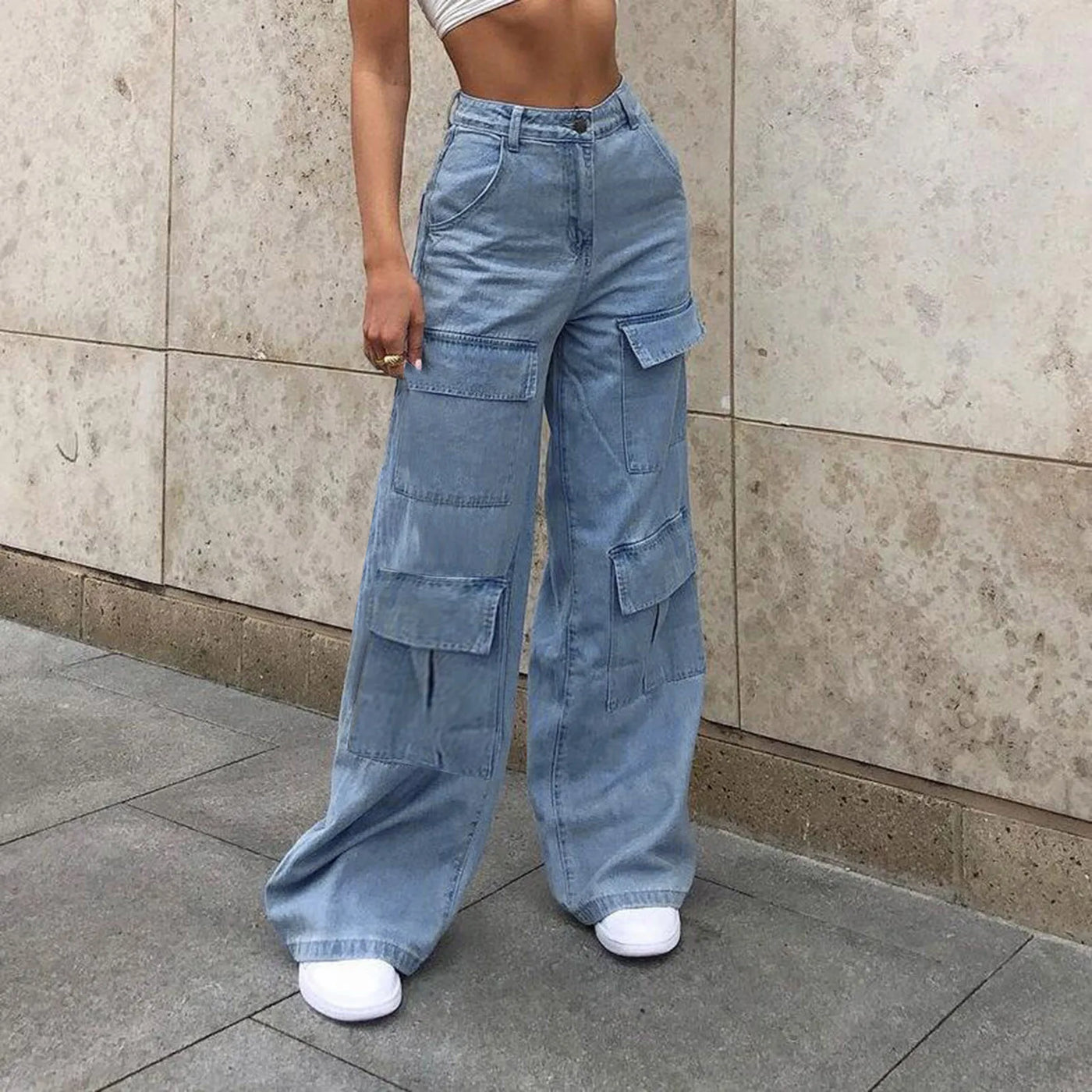 Boyfriends High Waist Wide Leg Denim Jeans Blue / S