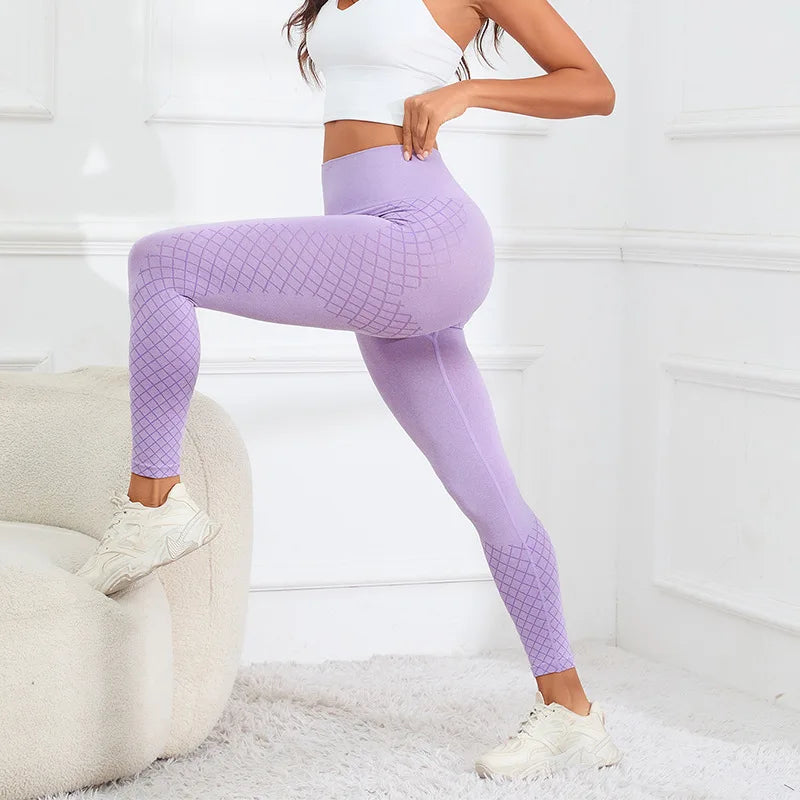 High Waist Seamless Diamond Lattice Knit Yoga Leggings 3