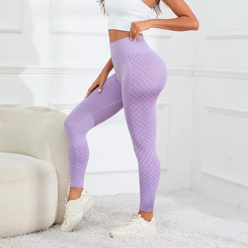 High Waist Seamless Diamond Lattice Knit Yoga Leggings
