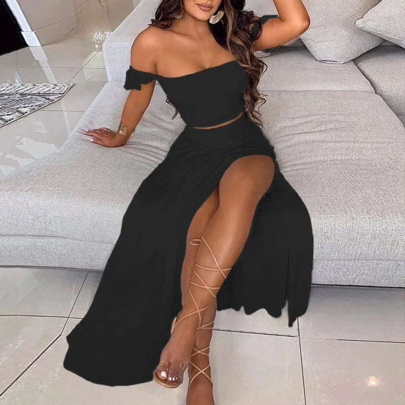 Summer Floral Print Graceful Off Shoulder Split Long Maxi Skirt