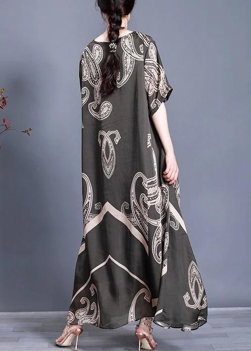 Paisley Print Short Sleeve Crew Neck Loose Maxi Dress