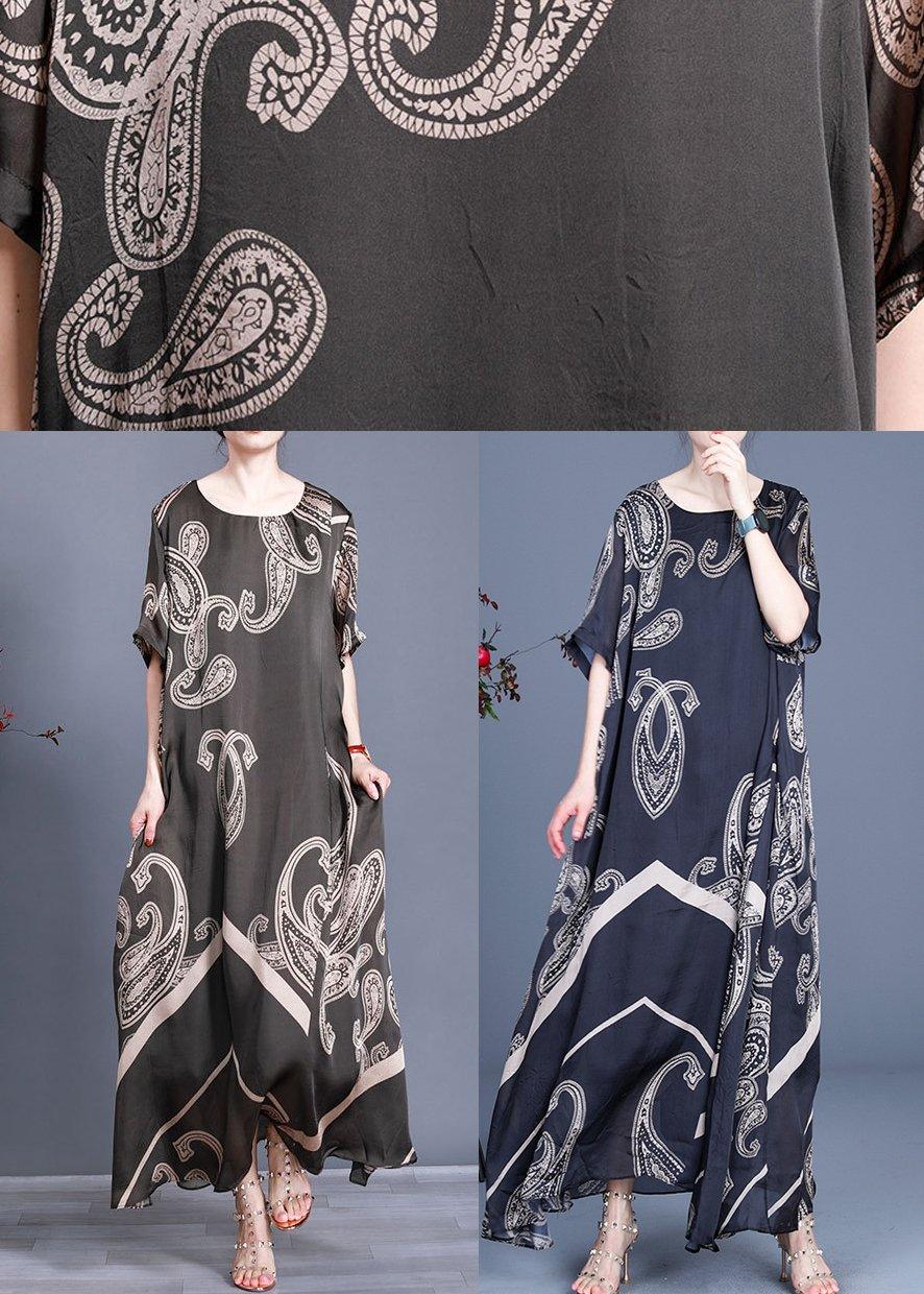 Paisley Print Short Sleeve Crew Neck Loose Maxi Dress