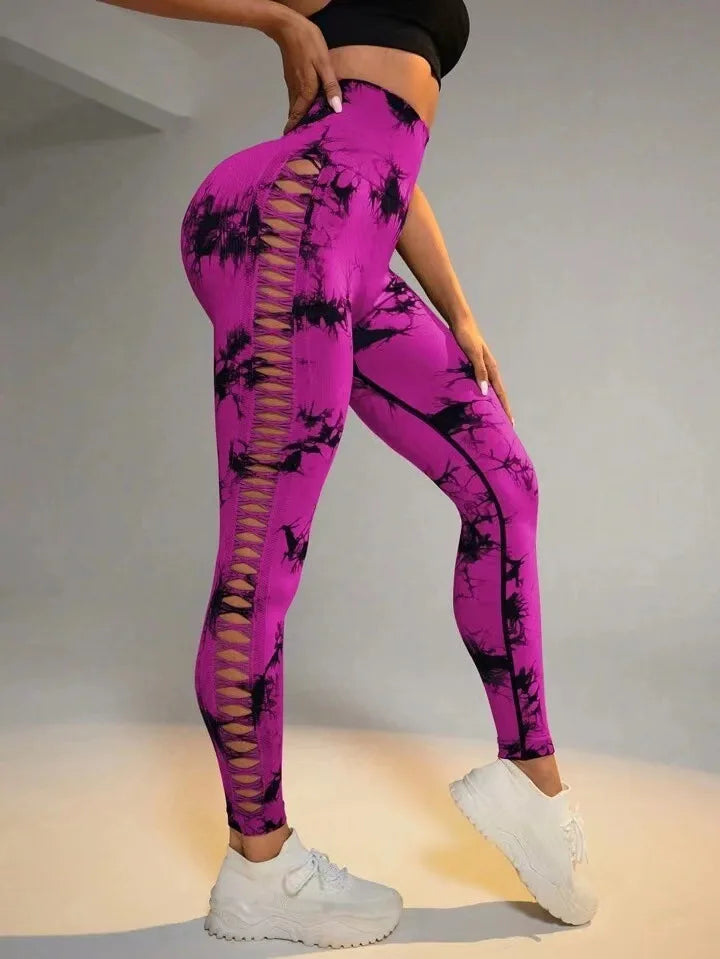 Mesh Out High Waist Push Up Yoga Gym Legging Red / S