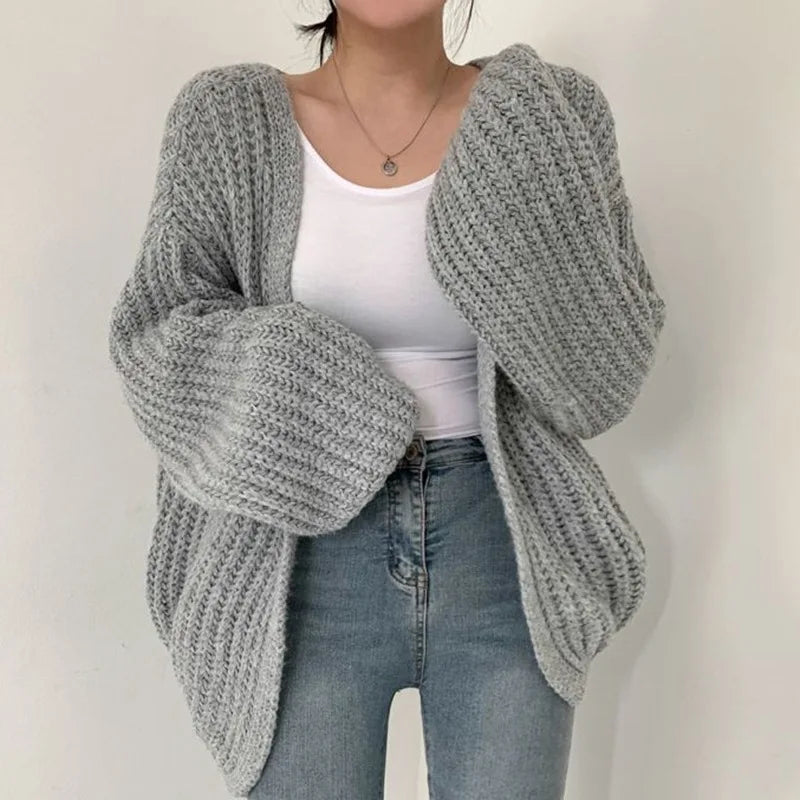 VNeck Oversized Casual Solid Long Sleeve Lazy Elegant Holiday Y2K Streetwear Cardigan